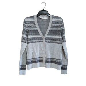 Contemporaine  Cardigan Sweater Womens Size Medium Gray V Neck Nylon/Wool Blend